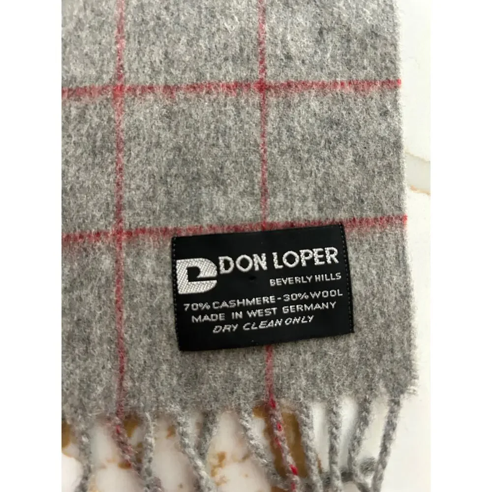 Dan Loper Beverly Hills Paid Scarf Cashmere/Wool Grey Red Germany Tassel Hem